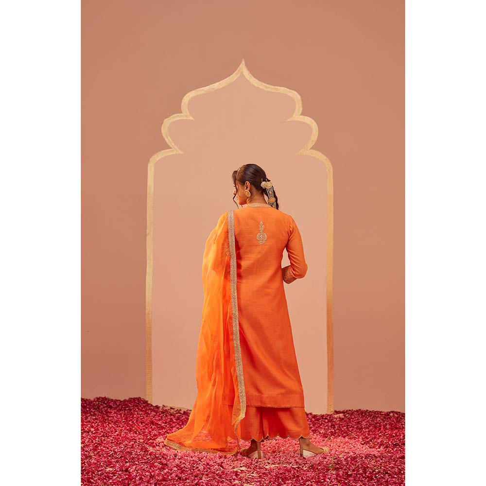 Sheetal Batra Orange Zaniab Kurta With Palazzo And Dupatta (Set of 3)