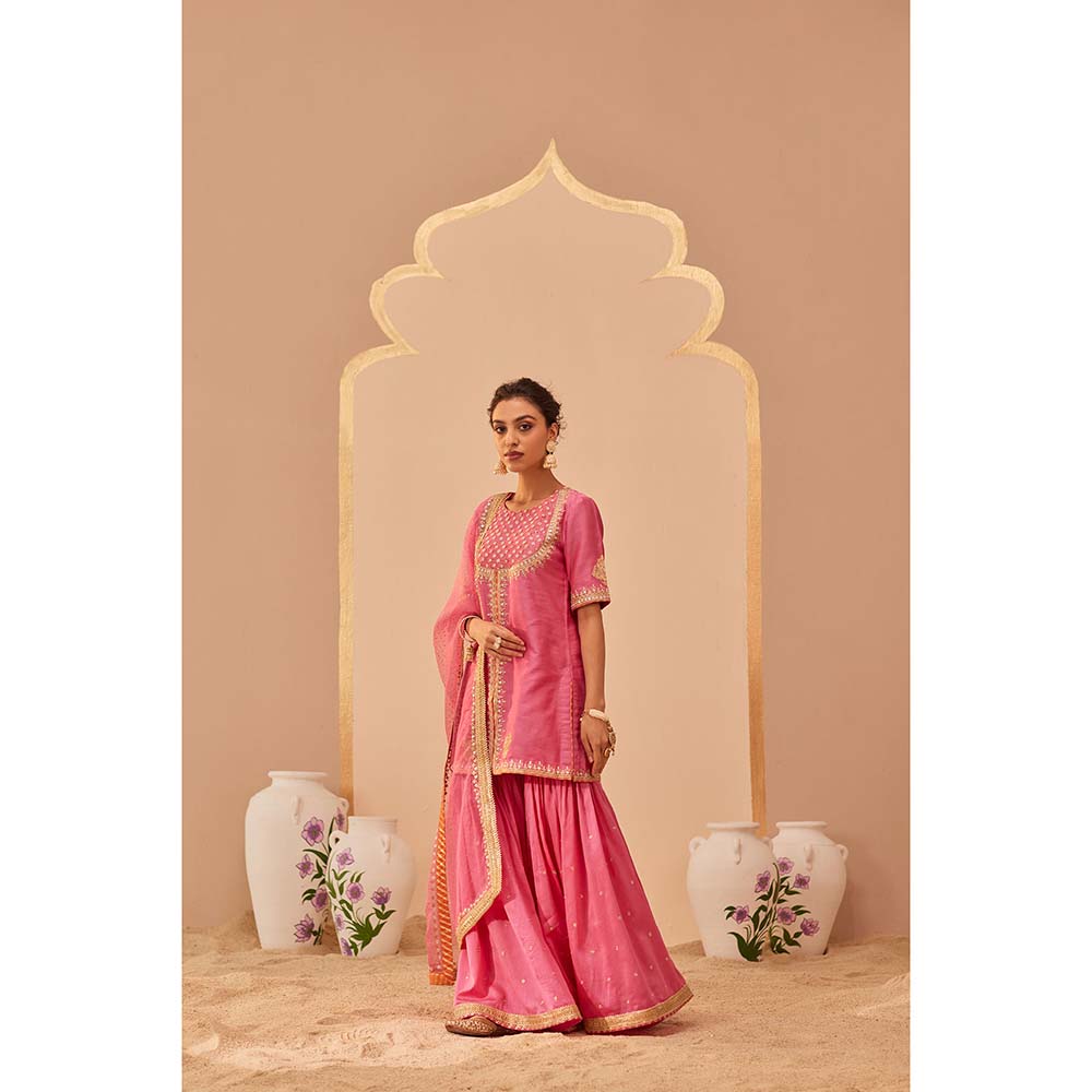 Sheetal Batra Pink Kurta With Sharara And Dupatta (Set of 3)