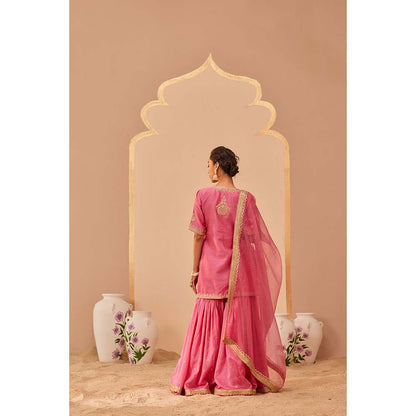 Sheetal Batra Pink Kurta With Sharara And Dupatta (Set of 3)
