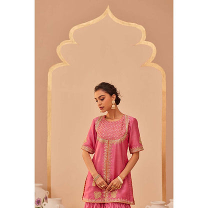 Sheetal Batra Pink Kurta With Sharara And Dupatta (Set of 3)
