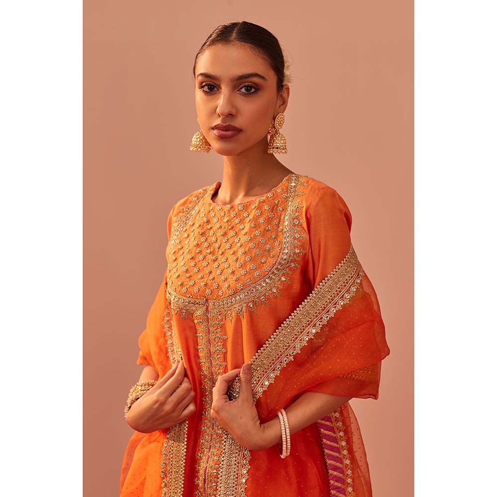 Sheetal Batra Orange Kurta With Sharara And Dupatta (Set of 3)