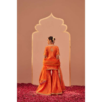 Sheetal Batra Orange Kurta With Sharara And Dupatta (Set of 3)