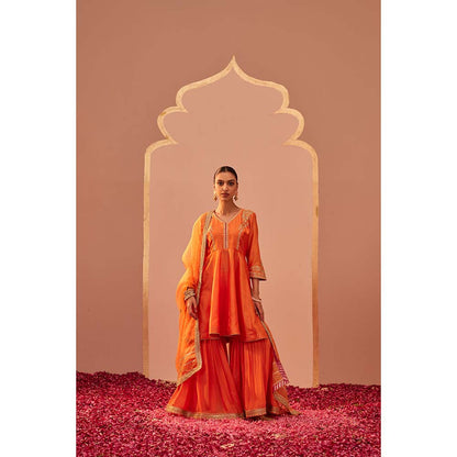 Sheetal Batra Orange Kurta With Sharara And Dupatta (Set of 3)