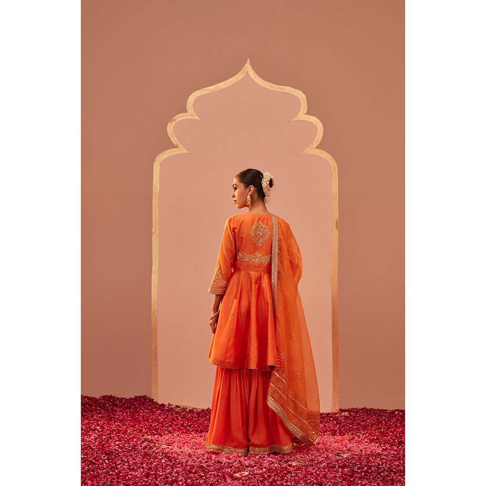 Sheetal Batra Orange Kurta With Sharara And Dupatta (Set of 3)
