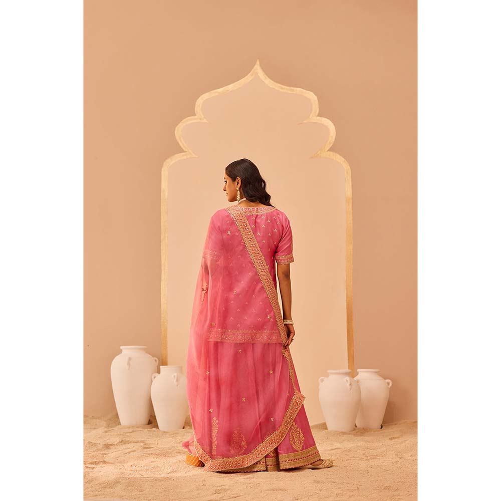 Sheetal Batra Pink Faiza Kurta With Lehenga And Dupatta (Set of 3)
