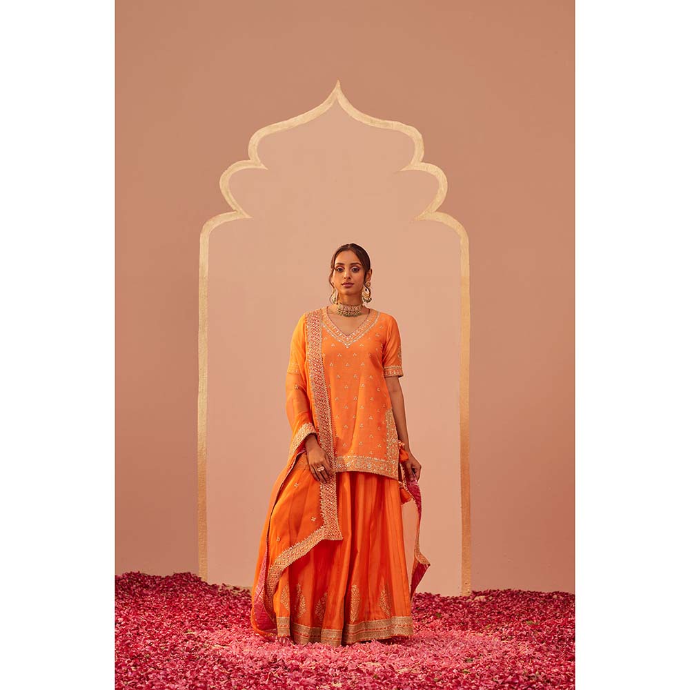 Sheetal Batra Orange Faiza Kurta With Lehenga And Dupatta (Set of 3)