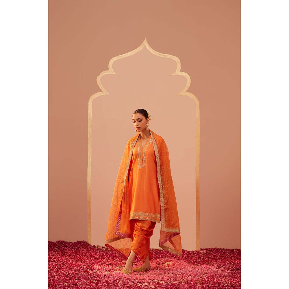Sheetal Batra Orange Faheeda Kurta With Dhoti And Dupatta (Set of 3)