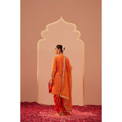 Sheetal Batra Orange Faheeda Kurta With Dhoti And Dupatta (Set of 3)