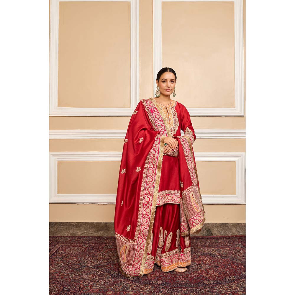 Sheetal Batra Red Kurta With Sharara And Dupatta (Set of 3)