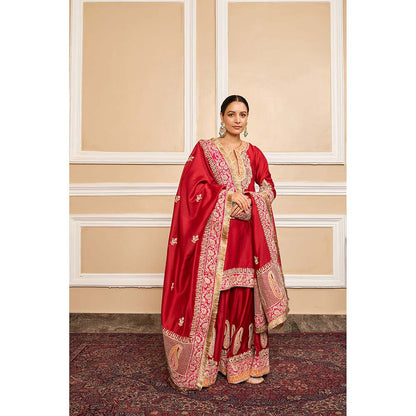 Sheetal Batra Red Kurta With Sharara And Dupatta (Set of 3)