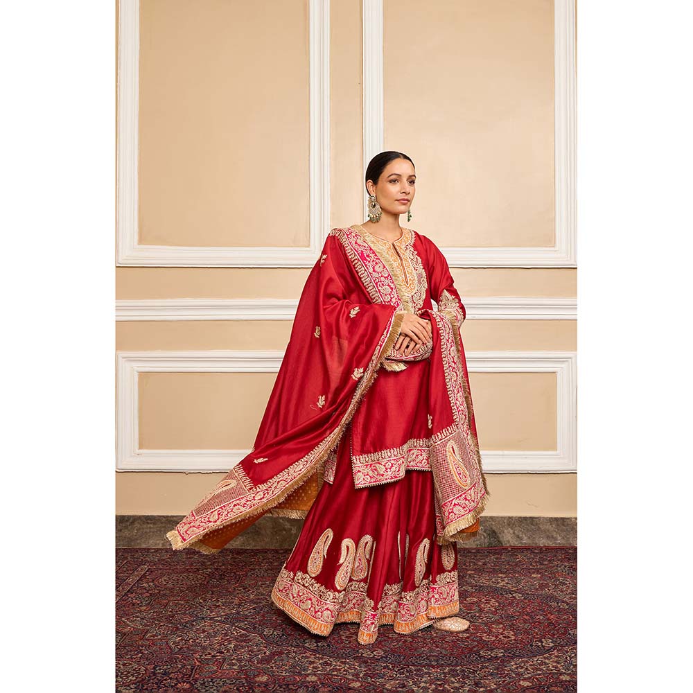 Sheetal Batra Red Kurta With Sharara And Dupatta (Set of 3)