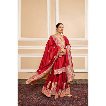 Sheetal Batra Red Kurta With Sharara And Dupatta (Set of 3)