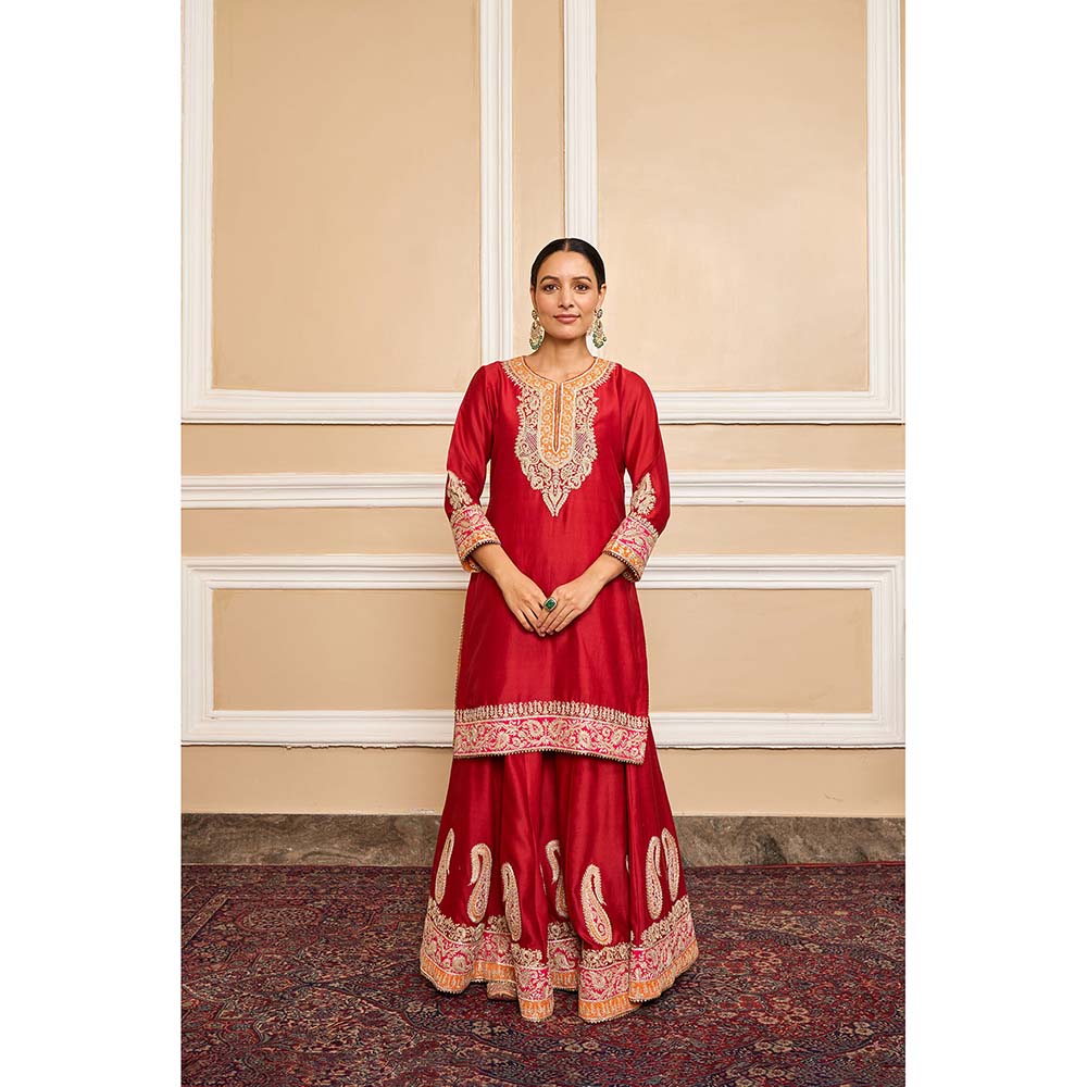 Sheetal Batra Red Kurta With Sharara And Dupatta (Set of 3)