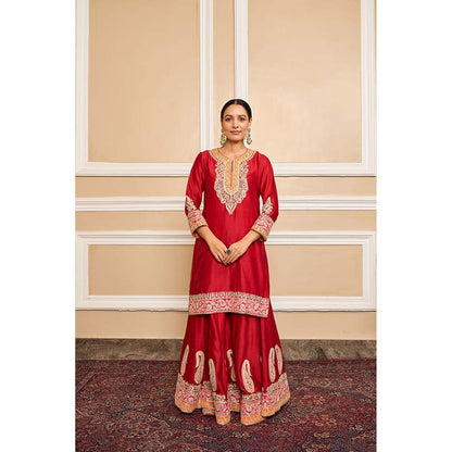 Sheetal Batra Red Kurta With Sharara And Dupatta (Set of 3)