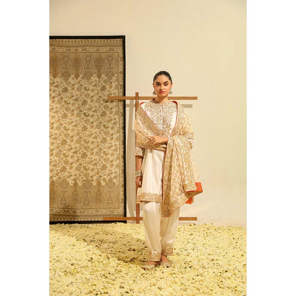 Sheetal Batra Ivory Rajak Short Kurta with Salwar and Dupatta (Set of 3)