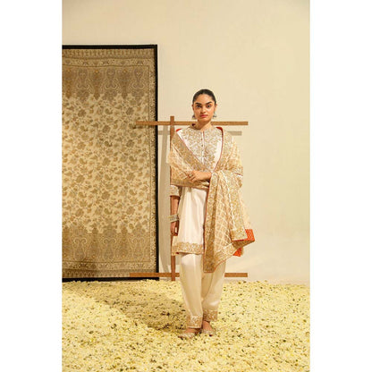 Sheetal Batra Ivory Rajak Short Kurta with Salwar and Dupatta (Set of 3)
