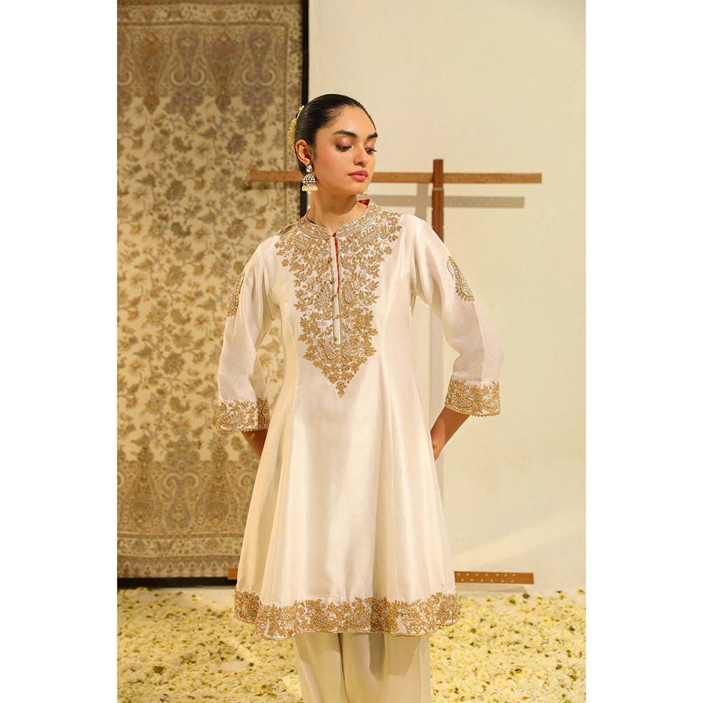 Sheetal Batra Ivory Rajak Short Kurta with Salwar and Dupatta (Set of 3)