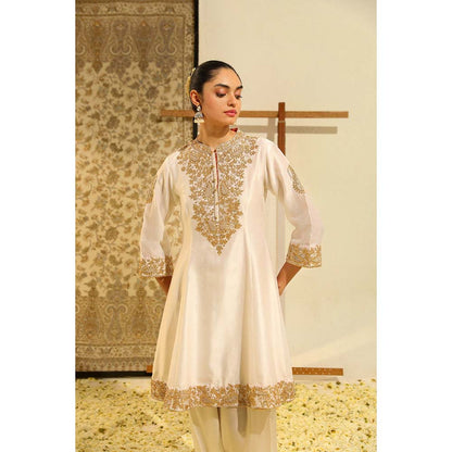 Sheetal Batra Ivory Rajak Short Kurta with Salwar and Dupatta (Set of 3)