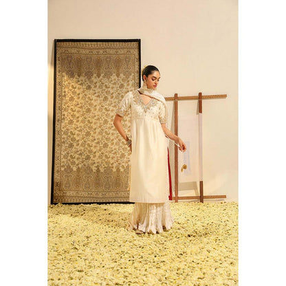 Sheetal Batra Ivory Shahnawaz Straight Kurta with Lehenga and Dupatta (Set of 3)