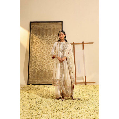Sheetal Batra Ivory Shiza Long A-Line Kurta with Palazzo and Dupatta (Set of 3)