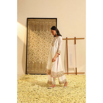 Sheetal Batra Ivory Shiza Long A-Line Kurta with Palazzo and Dupatta (Set of 3)