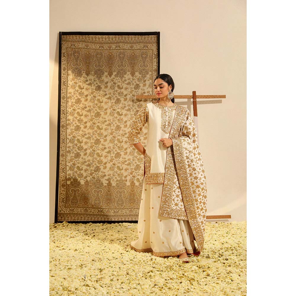 Sheetal Batra Ivory Shadaab Short Kurta with Sharara and Dupatta (Set of 3)