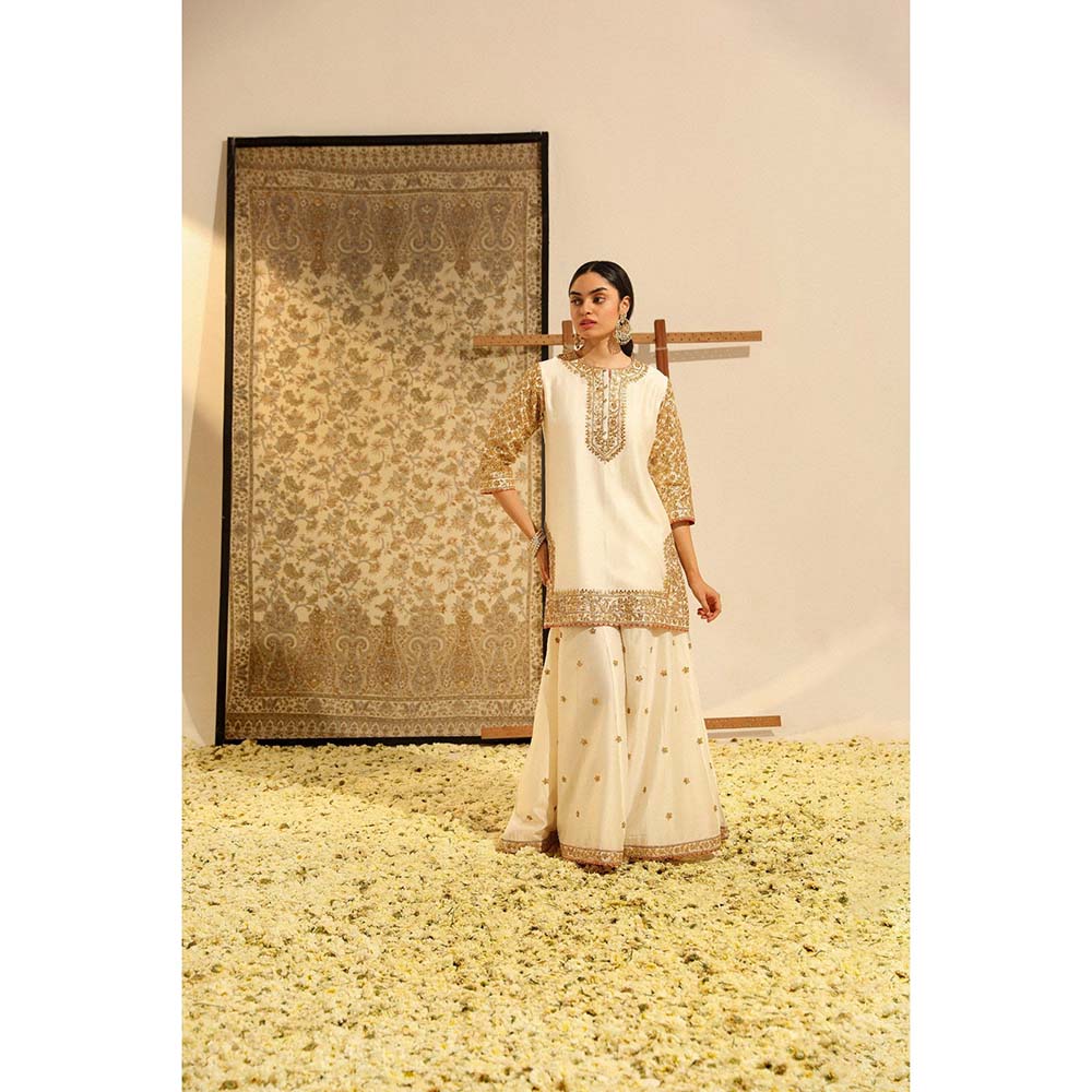 Sheetal Batra Ivory Shadaab Short Kurta with Sharara and Dupatta (Set of 3)