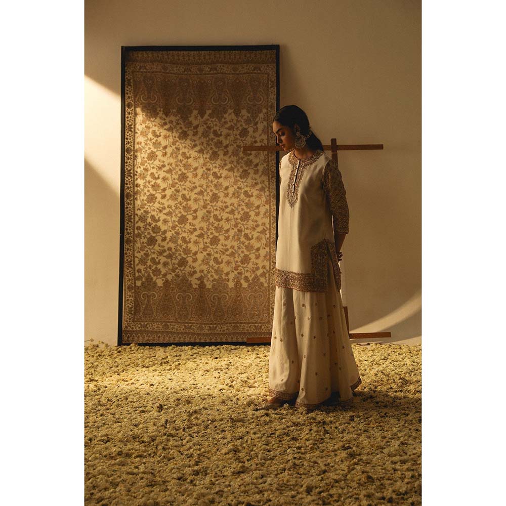Sheetal Batra Ivory Shadaab Short Kurta with Sharara and Dupatta (Set of 3)