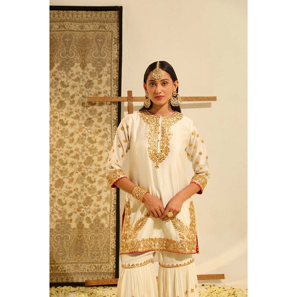 Sheetal Batra Ivory Shamshul Short Kurta with Sharara and Dupatta (Set of 3)