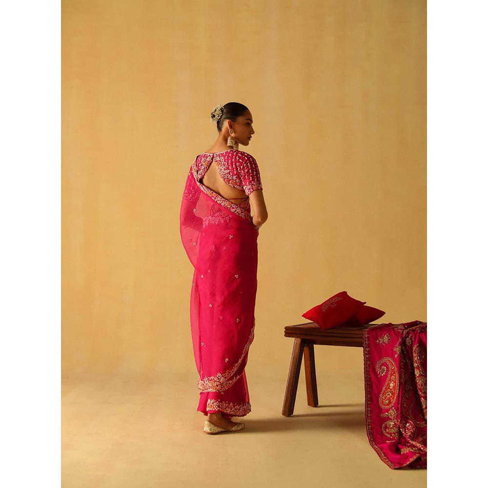 Sheetal Batra Afsa Hot Pink Embellished Saree with Stitched Blouse