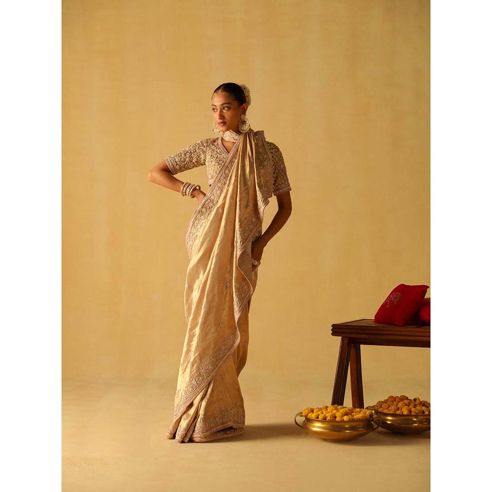 Sheetal Batra Saraa Gold Embellished Saree with Stitched Blouse