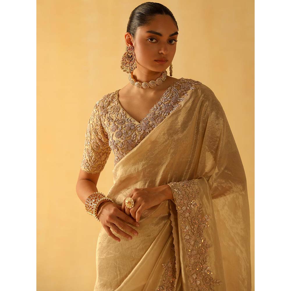 Sheetal Batra Maheen Beige Embellished Saree with Stitched Blouse