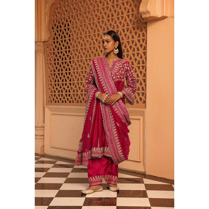 Sheetal Batra Hot Pink Aiman Anarkali Kurta with Salwar and Dupatta (Set of 3)