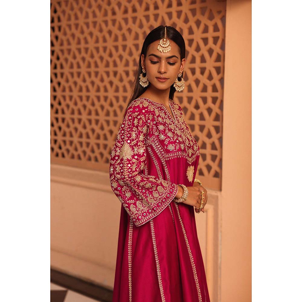 Sheetal Batra Hot Pink Aiman Anarkali Kurta with Salwar and Dupatta (Set of 3)