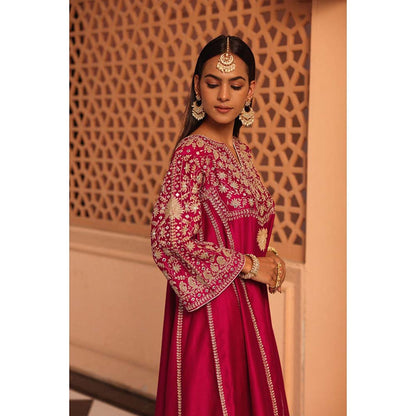 Sheetal Batra Hot Pink Aiman Anarkali Kurta with Salwar and Dupatta (Set of 3)