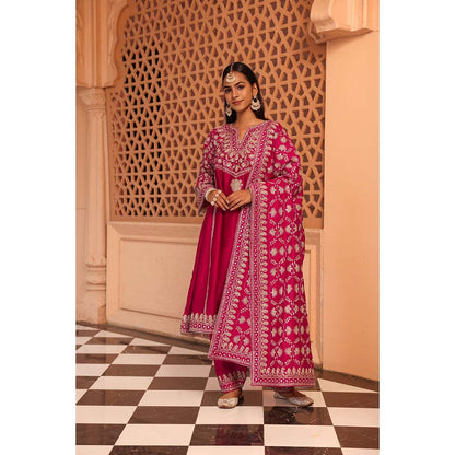 Sheetal Batra Hot Pink Aiman Anarkali Kurta with Salwar and Dupatta (Set of 3)