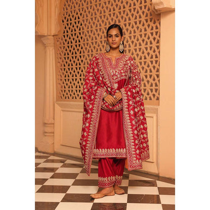 Sheetal Batra Red Aiman Anarkali Kurta with Salwar and Dupatta (Set of 3)