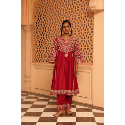 Sheetal Batra Red Aiman Anarkali Kurta with Salwar (Set of 2)