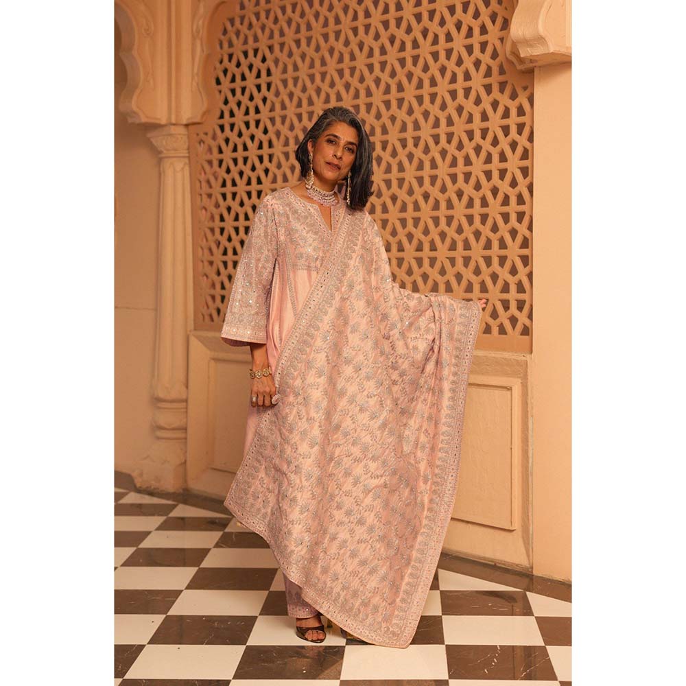 Sheetal Batra Rose Pink Aiman Anarkali Kurta with Salwar and Dupatta (Set of 3)