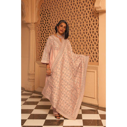 Sheetal Batra Rose Pink Aiman Anarkali Kurta with Salwar and Dupatta (Set of 3)