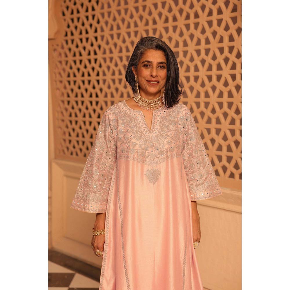 Sheetal Batra Rose Pink Aiman Anarkali Kurta with Salwar and Dupatta (Set of 3)