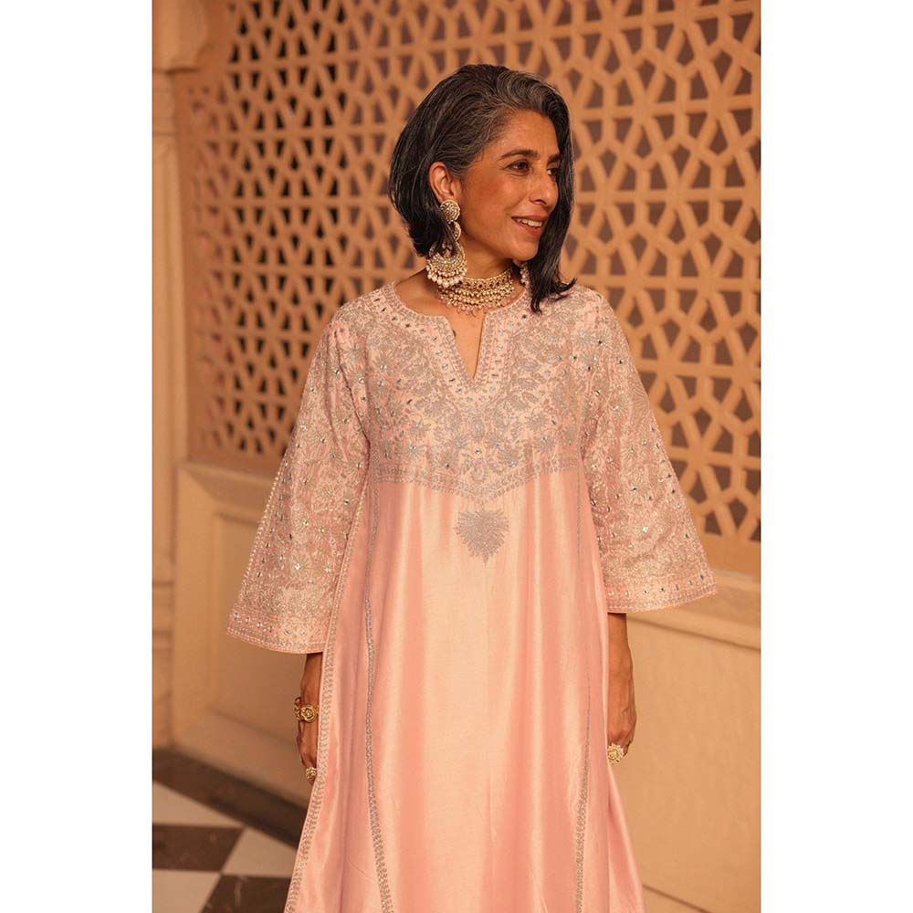 Sheetal Batra Rose Pink Aiman Anarkali Kurta with Salwar and Dupatta (Set of 3)