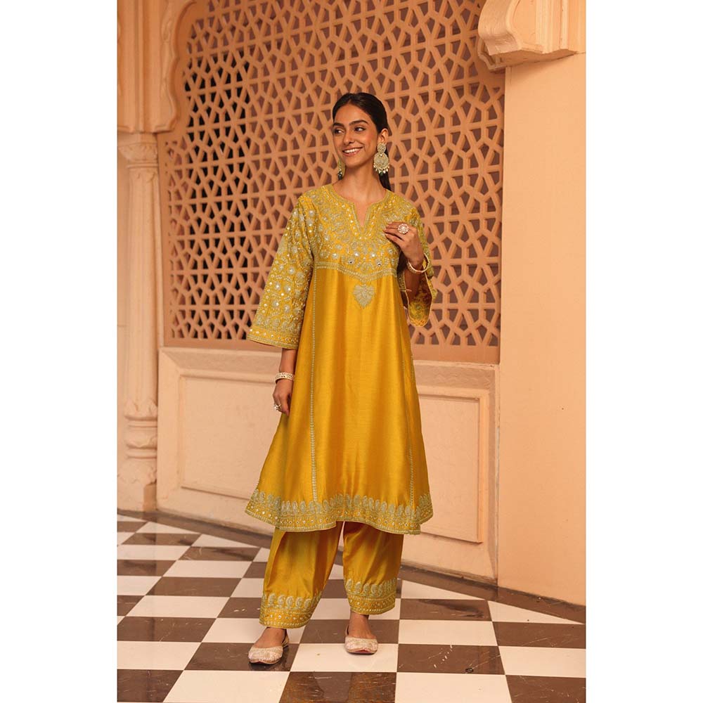 Sheetal Batra Yellow Aiman Anarkali Kurta with Salwar (Set of 2)