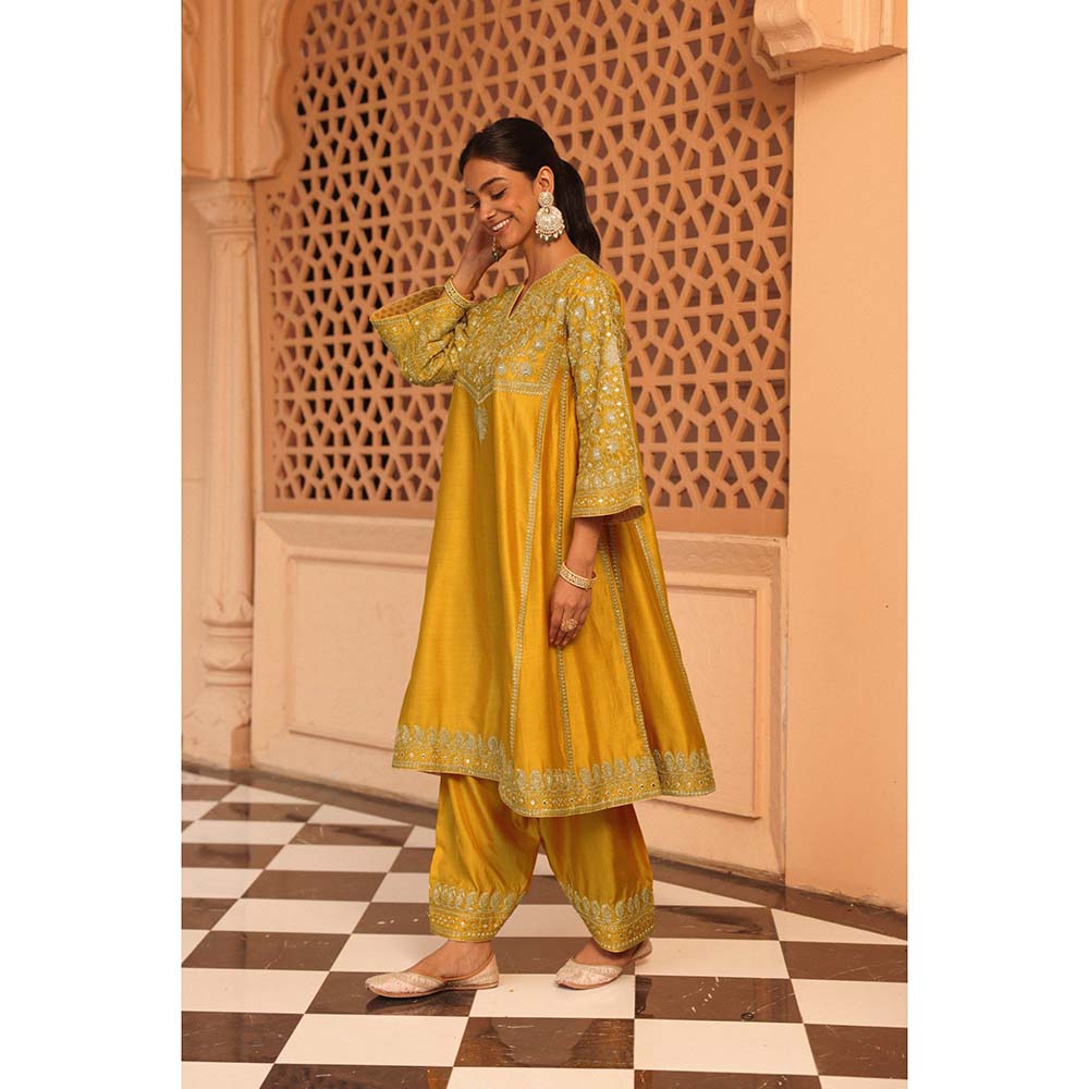 Sheetal Batra Yellow Aiman Anarkali Kurta with Salwar and Dupatta (Set of 3)