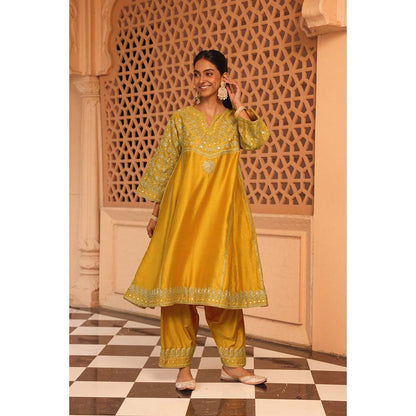 Sheetal Batra Yellow Aiman Anarkali Kurta with Salwar and Dupatta (Set of 3)