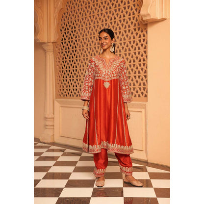 Sheetal Batra Burnt Orange Aiman Anarkali Kurta with Salwar (Set of 2)