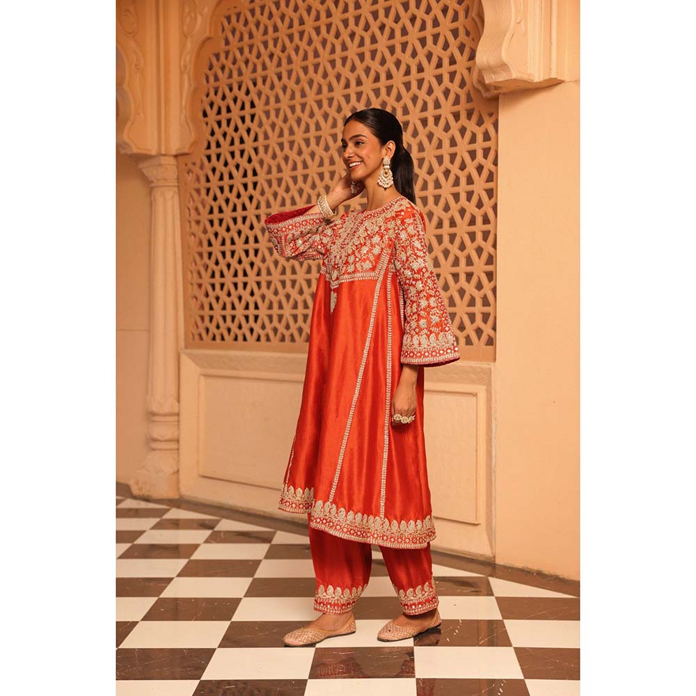 Sheetal Batra Burnt Orange Aiman Anarkali Kurta with Salwar (Set of 2)