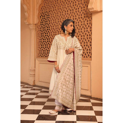 Sheetal Batra Daisy Ivory Aiman Anarkali Kurta with Salwar and Dupatta (Set of 3)