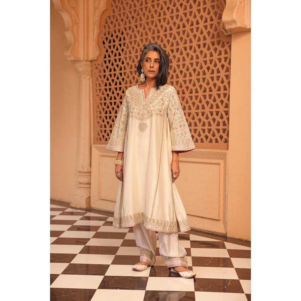 Sheetal Batra Daisy Ivory Aiman Anarkali Kurta with Salwar and Dupatta (Set of 3)