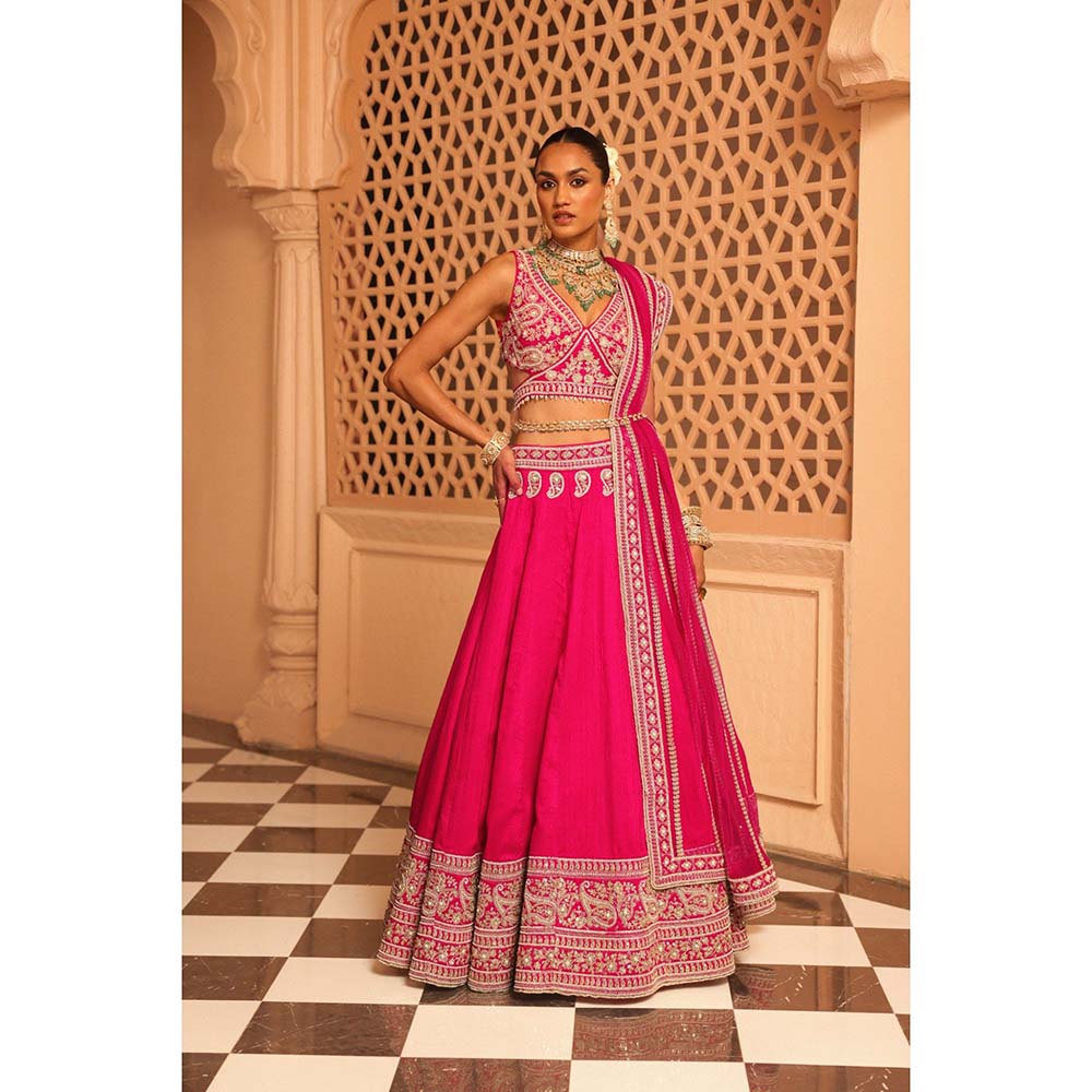 Sheetal Batra Ilma Hot Pink Lehenga with Blouse and Dupatta (Set of 3)